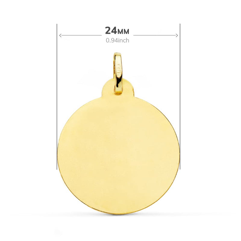 Médaille Fille Vierge Sculptée Or Jaune 18 Carats 24 mm