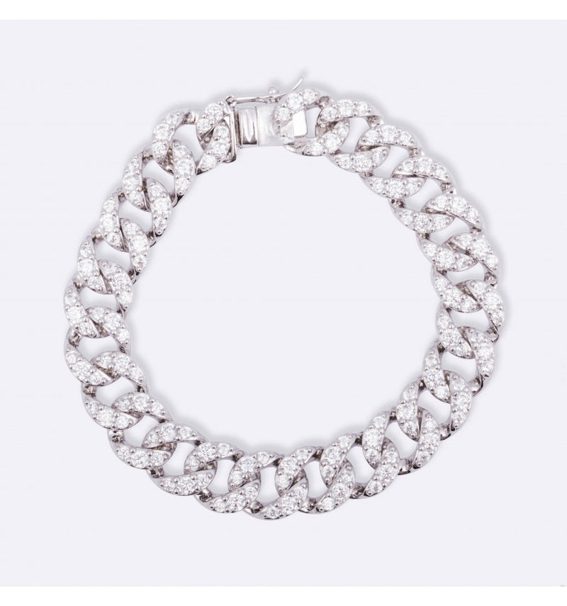 Silver and Pavé Chain with White Zirconia