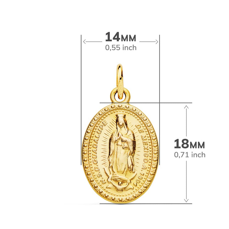 18K Medalla Virgen De Guadalupe Oval 18x14 mm