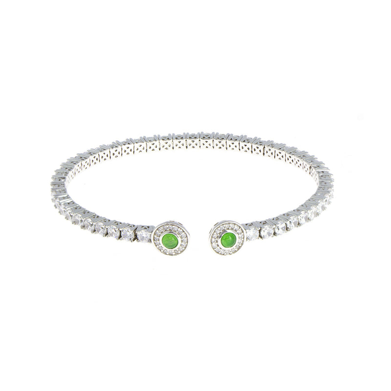 Bracelet Bangle Silver Round Zirconia Emerald