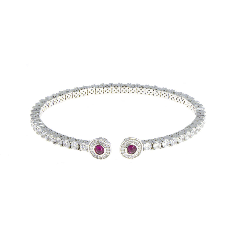 Pulsera Brazalete Plata Circonita Redonda Rubí