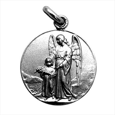 Antique silver medal Guardian Angel 18 mm