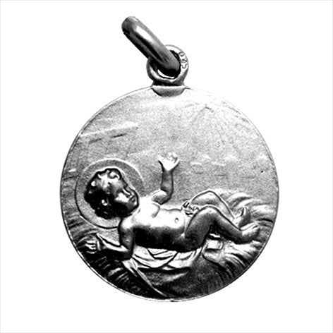 Antique silver medal Child among straws 18 mm