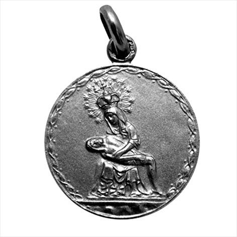 Aged silver medal of the Virgin of Mercy 25 mm