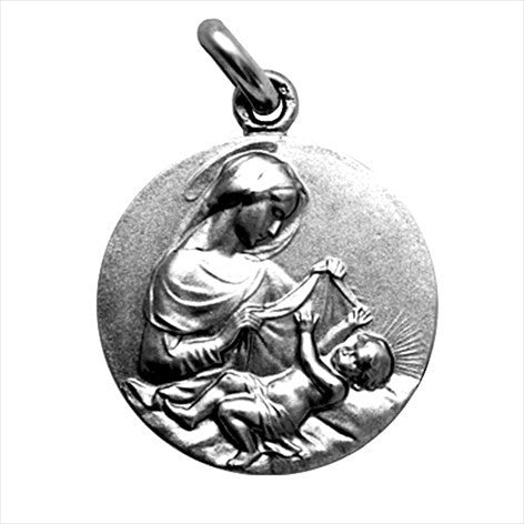 Aged silver medal Virgin Mother 18 mm