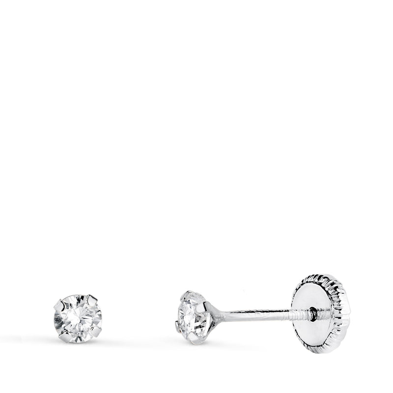 18K White Gold 4-Claw Earrings with Zirconia. Width: 3 mm Nut Closure