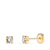 18K Yellow Gold Earrings 3mm Zirconia With 4 Claws. Width: 3.5 mm. Nut Closure