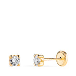 18K Yellow Gold Earrings 3mm Zirconia With 4 Claws. Width: 3.5 mm. Nut Closure