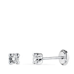 18K White Gold Earrings 3mm Zirconia With 4 Claws. Width: 3.5 mm. Nut Closure