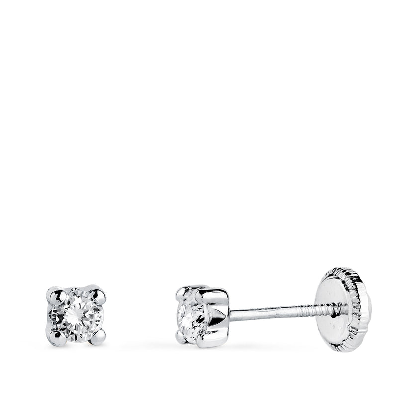 18K White Gold Earrings 3mm Zirconia With 4 Claws. Width: 3.5 mm. Nut Closure