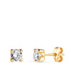 18K Yellow Gold Earrings 4mm Zirconia With 4 Claws. Width: 4.5 mm. Pressure Closure