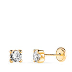 18K Yellow Gold Earrings 4mm Zirconia With 4 Claws. Width: 4.5 mm. Nut Closure