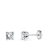 18K White Gold Earrings 4mm Zirconia With 4 Claws. Width: 4.5 mm. Nut Closure