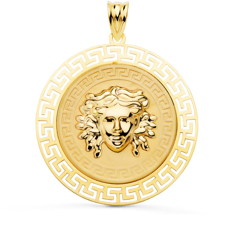 18K Yellow Gold Medusa Medal With Openwork Edge and Nuanced Greca 33 mm