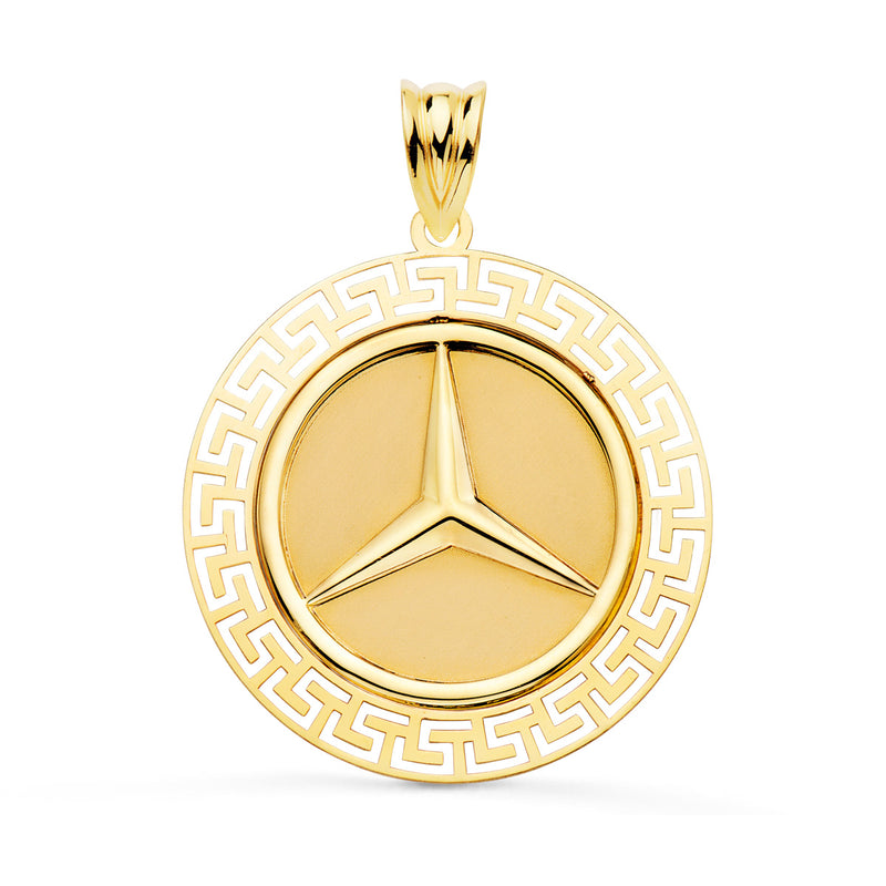 18K Yellow Gold Three-Pointed Star Medal with Openwork Greca Border. 27mm