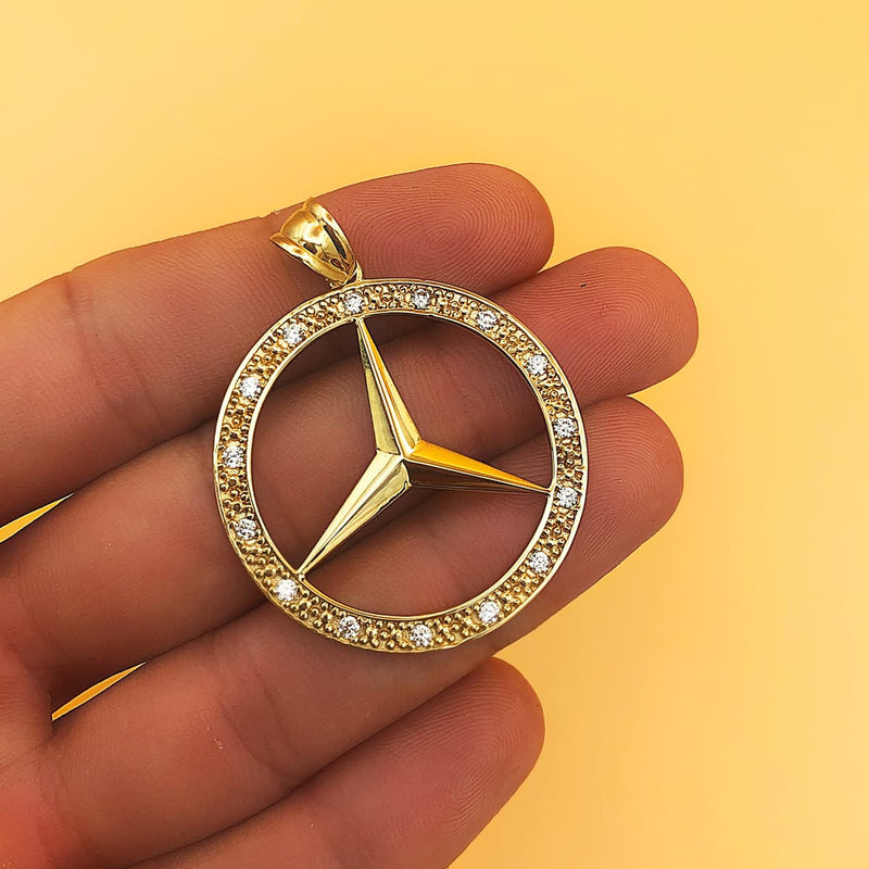 18K Yellow Gold Medal Star With Frame And Zirconia 35 mm