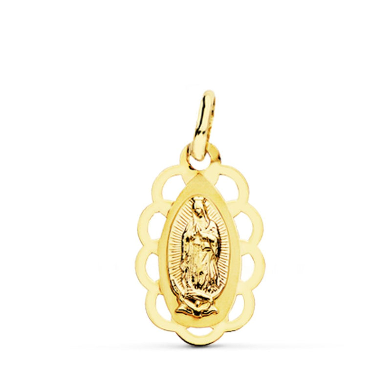 18K Yellow Gold Virgin of Guadalupe Medal Openwork 19x12 mm