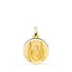 18K Medalla Oro Amarillo Virgen Del Pino Trono Bisel 18 mm
