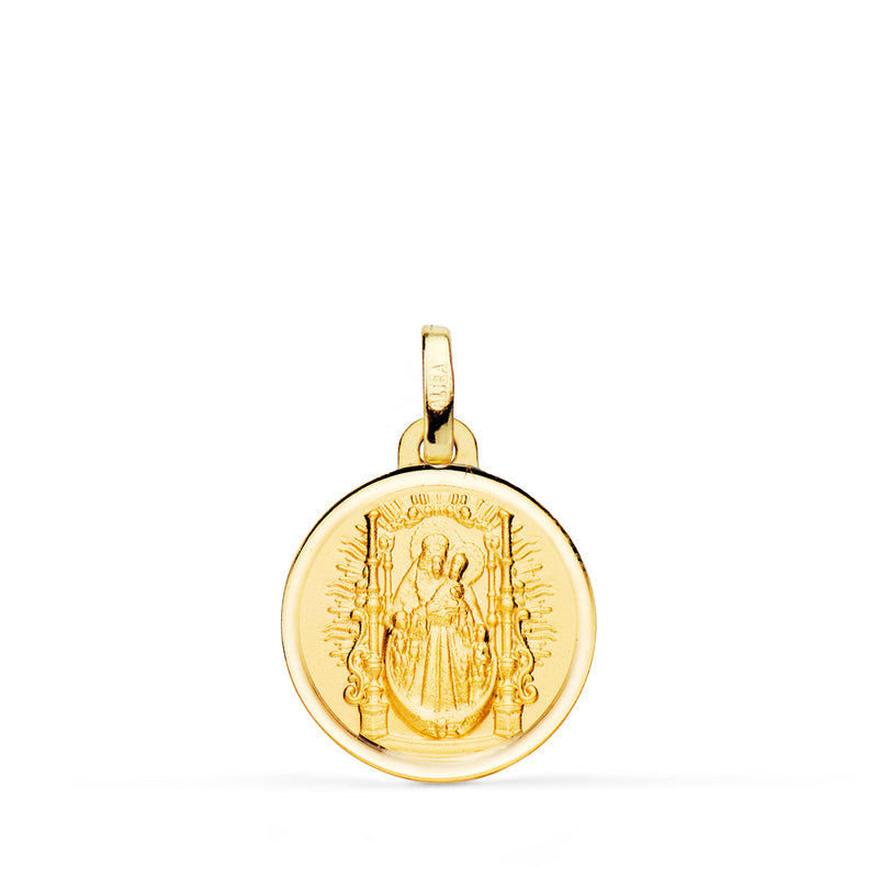 18K Medalla Oro Amarillo Virgen Del Pino Trono Bisel 18 mm