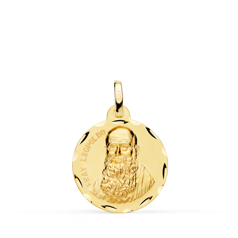 Médaille Fray Leopoldo en or jaune 18 carats sculptée 18 mm