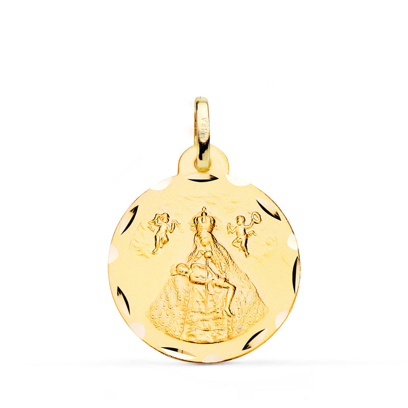 18K Yellow Gold Virgin of Africa Medal Carved 22 mm