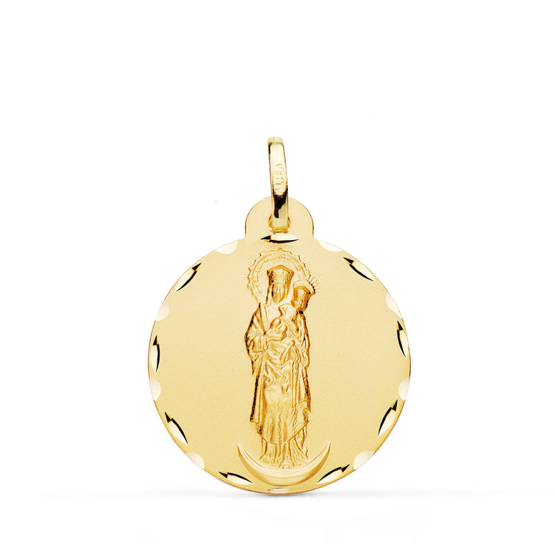 18K Yellow Gold Virgin of Almudena Medal Carved 22 mm