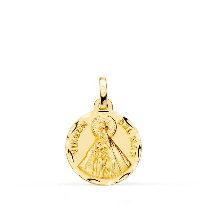 18K Medalla Oro Amarillo Virgen Del Mar Tallada 16 mm
