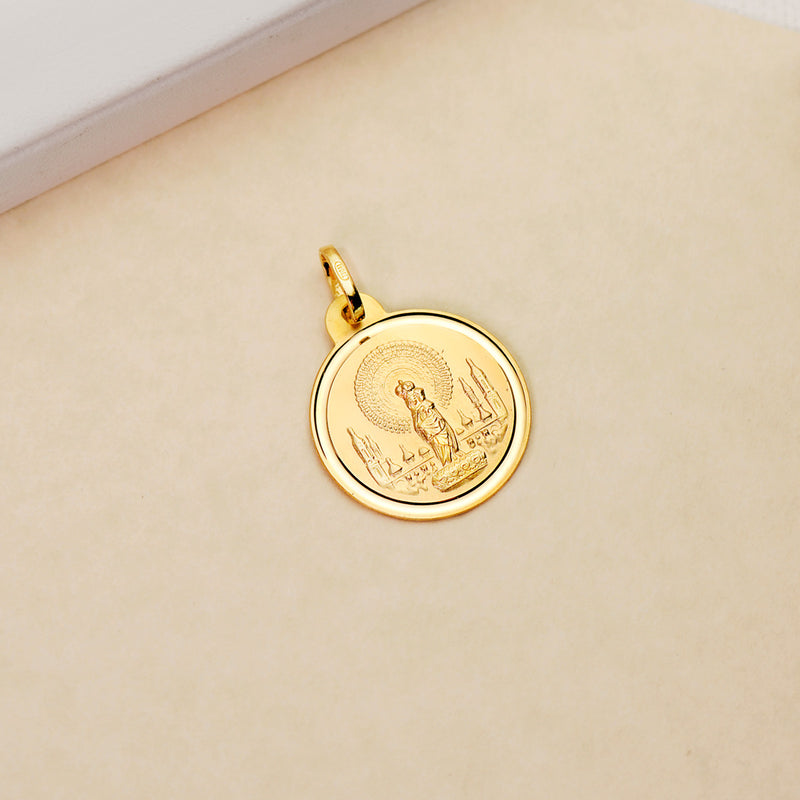 18K Medalla Oro Amarillo Virgen Del Pilar Bisel 22 mm