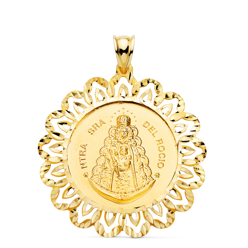 18K Medalla Oro Amarillo Virgen Rocio Cerco Tallado