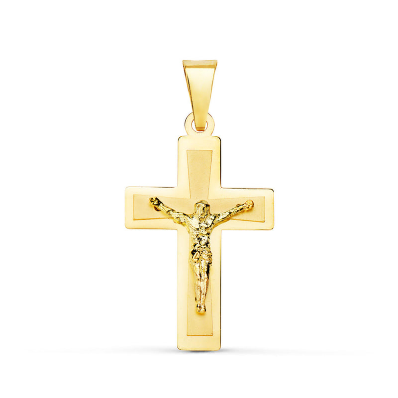 18K Bright Yellow Gold Cross With Christ 25x17 mm