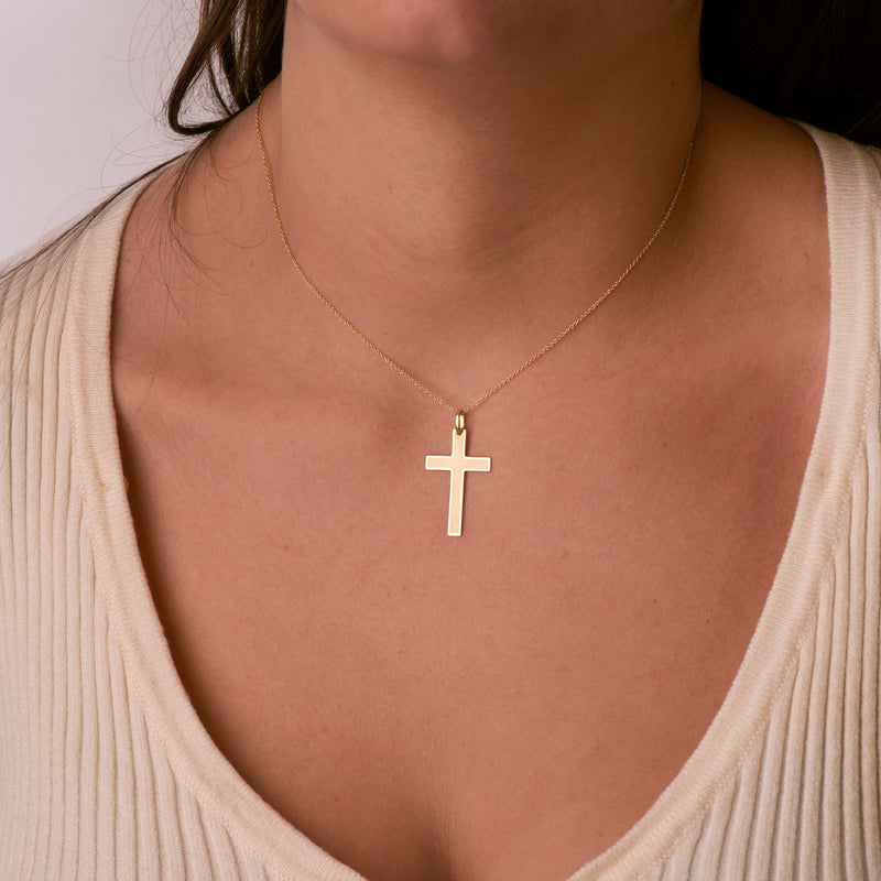 Croix sans Christ en Or Jaune Brillant et Mat 18K 29x20 mm