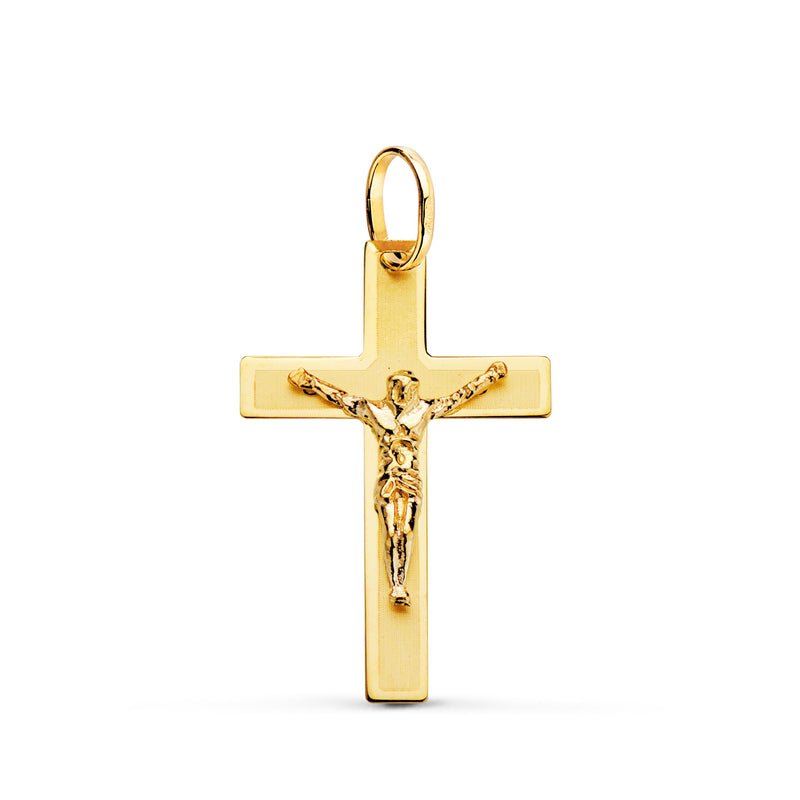18K Yellow Gold Cross With Christ Laser Flat 26x17 mm
