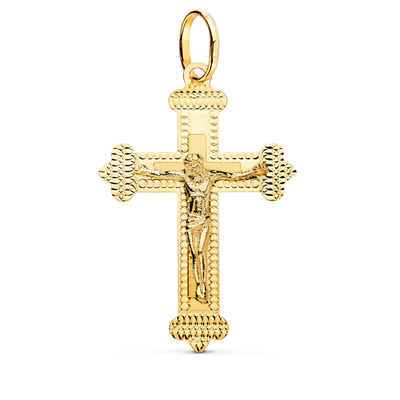 18K Yellow Gold Cross With Christ Carved 35x23 mm