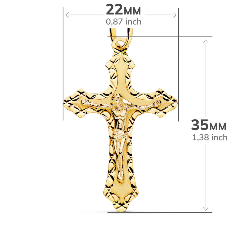 18K Yellow Gold Cross With Christ Carved 35x22 mm