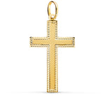 18K Yellow Gold Cross Without Christ Carved Edges 35x20 mm