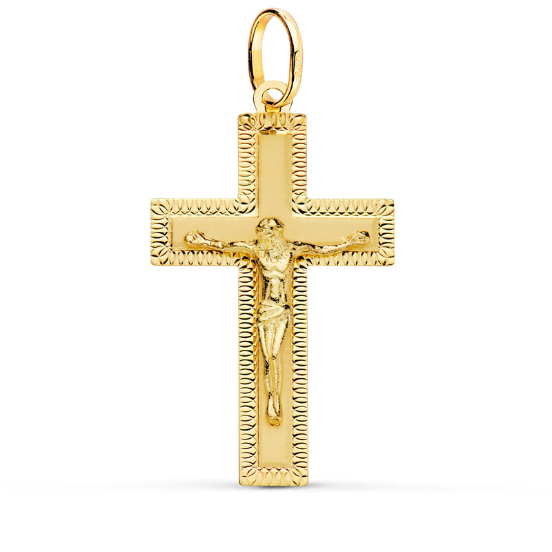 18K Yellow Gold Cross With Christ Carved 35x20 mm