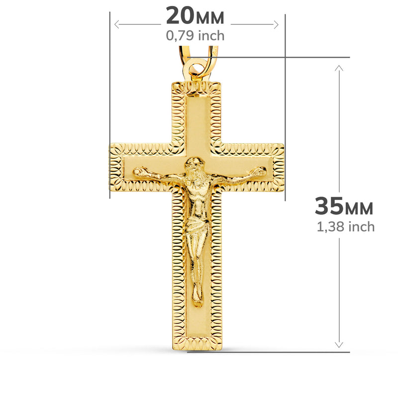 18K Yellow Gold Cross With Christ Carved 35x20 mm