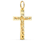18K Yellow Gold Cross With Christ Carved 34x19 mm