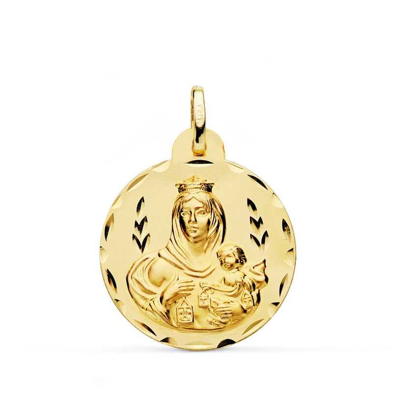 Médaille Vierge Del Carmen Sculptée 18K 24 mm