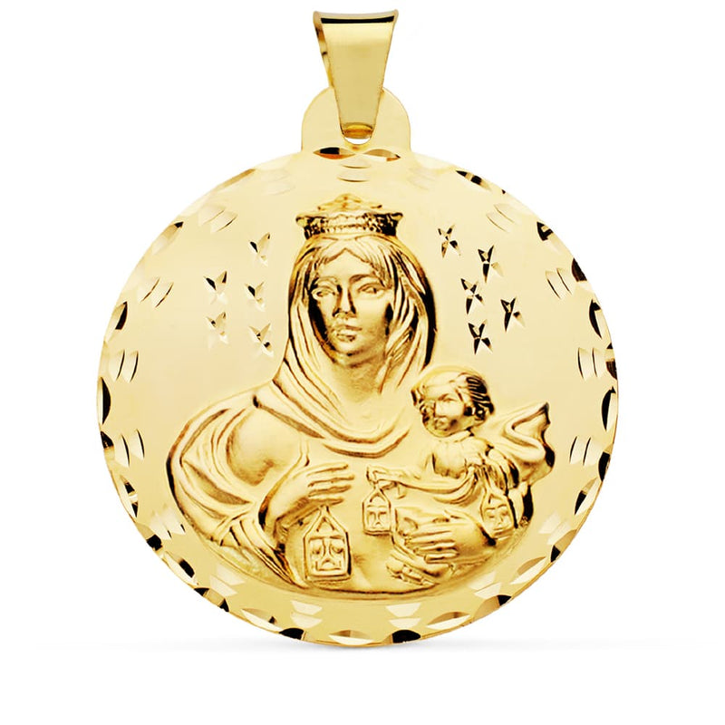 18K Carved Virgin Del Carmen Medal 42 mm