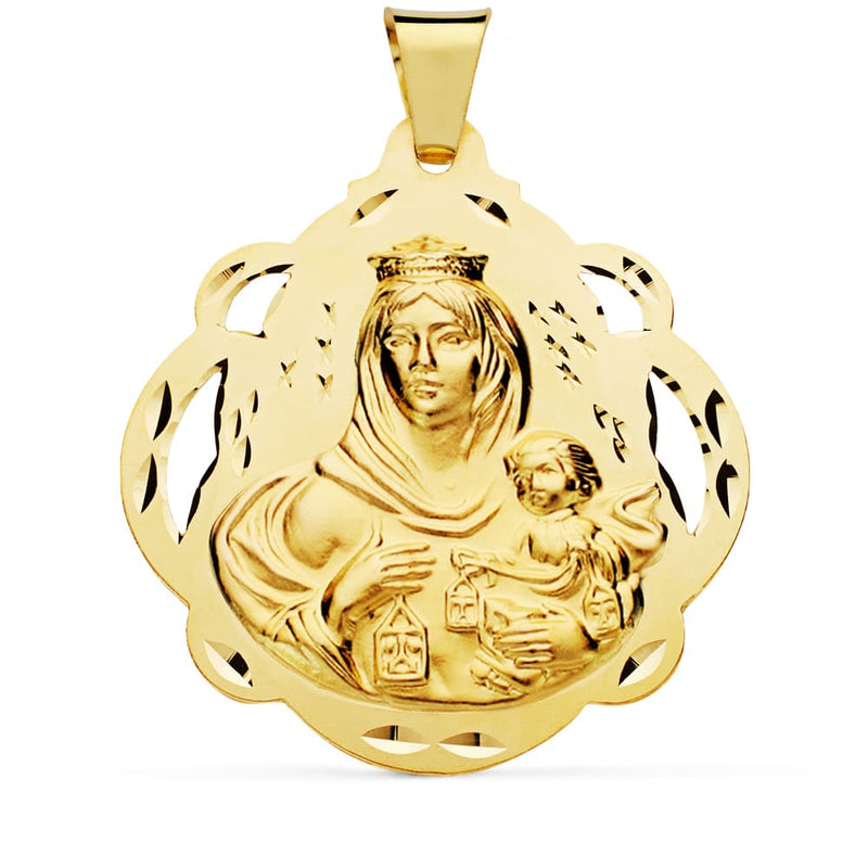 Médaille Virgen Del Carmen 18K Tambourin Ajouré 42 mm