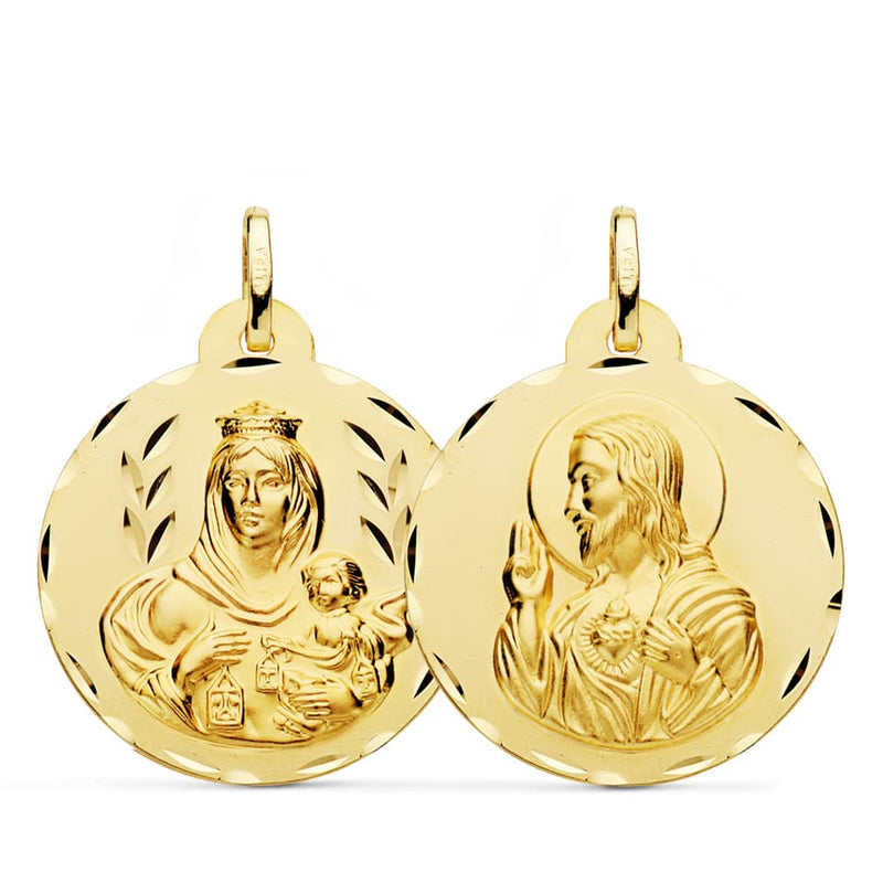 Lunette de médaille de la Vierge Marie Del Carmen 18 carats 20 mm