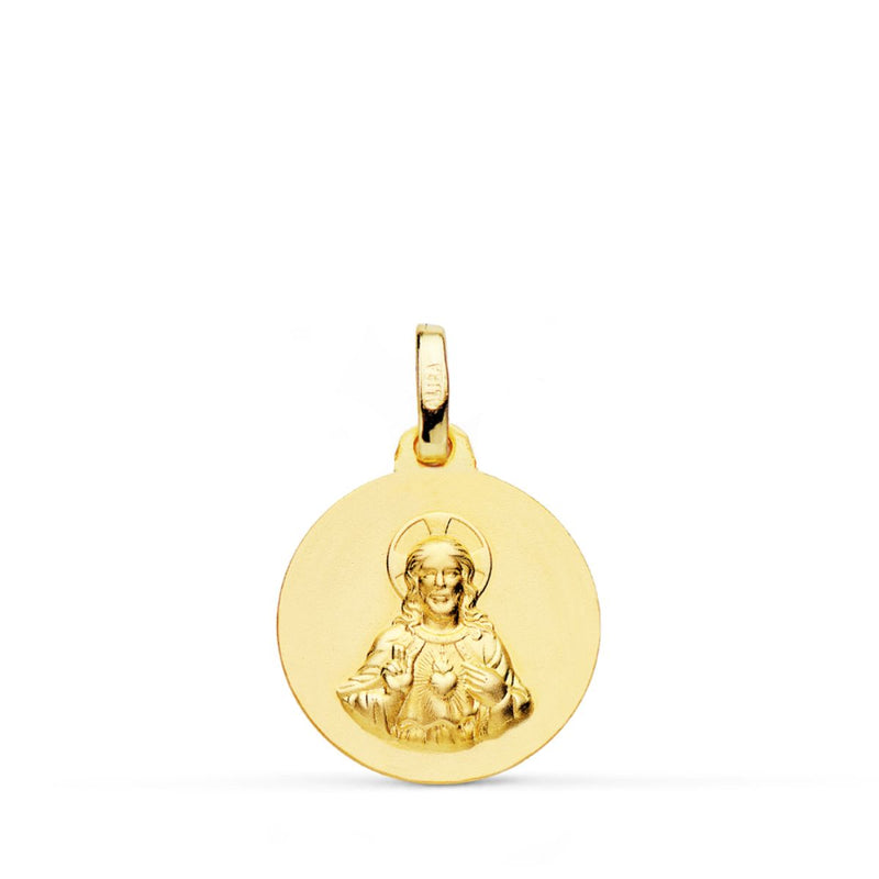 9K Medalla Corazon De Jesus Lisa Matizada 16 mm