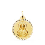 18K Medalla Sagrado Corazon De Jesus Talla Cruzada 22 mm
