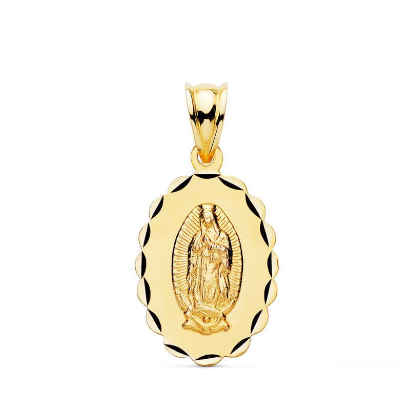 9K Medalla Virgen De Guadalupe Talla Clasica Oval 21 X 15 Mm