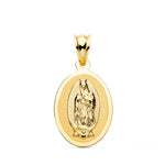 18K Medalla Oro Amarillo Virgen Guadalupe Oval En Brillo. 21 x 15 mm