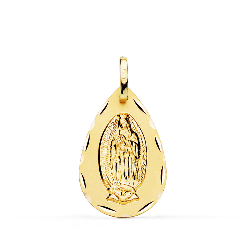 18K Yellow Gold Virgin of Guadalupe Medal Drop Classic Size 23x15 mm