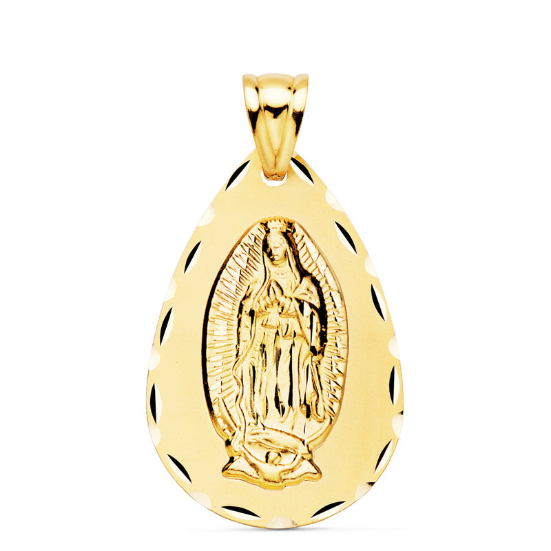 18K Medalla Virgen De Guadalupe Talla Clasica Gota 36 x 23 mm