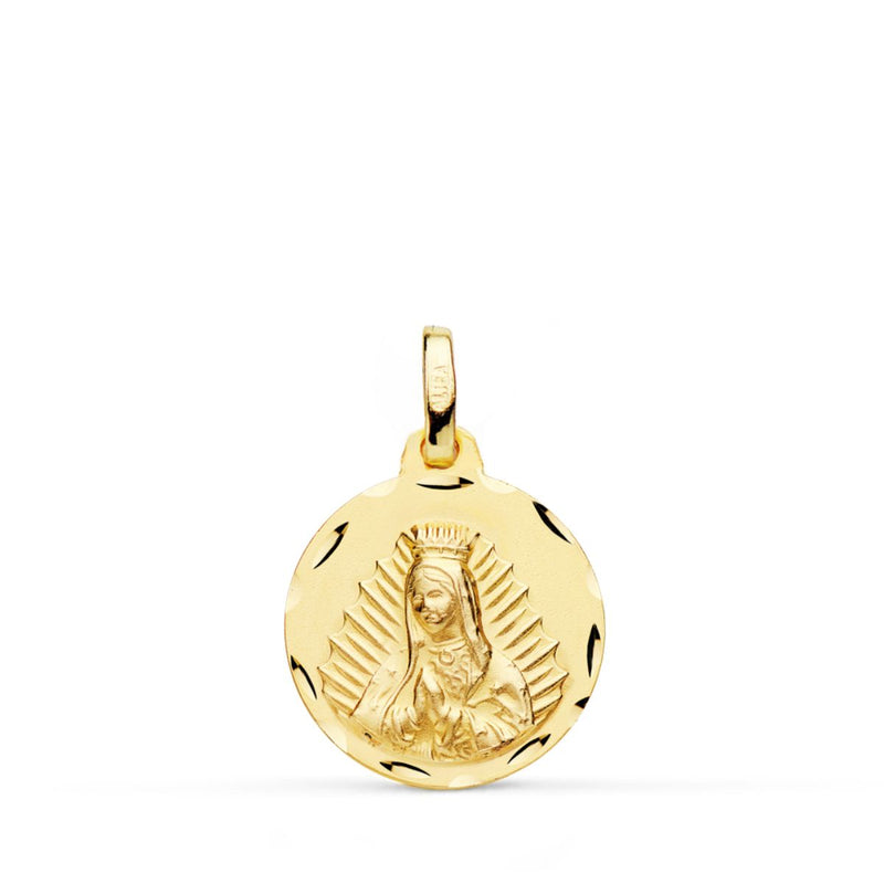 18K Yellow Gold Virgin of Guadalupe Medal Carved 16 mm