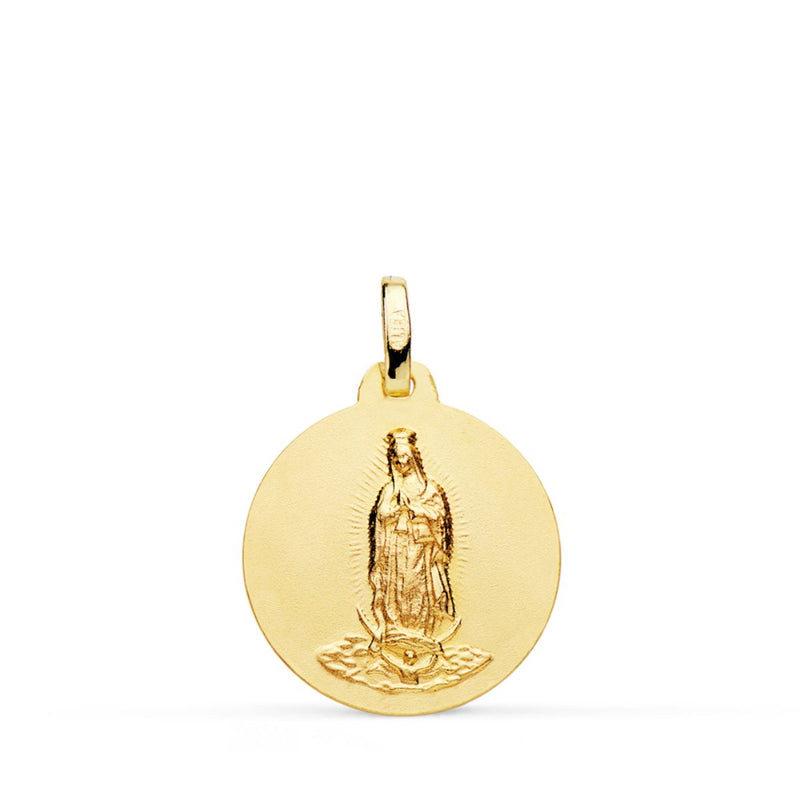 18K Yellow Gold Medal Virgin of Guadalupe Smooth Matted 18mm